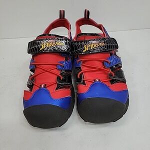 Marvel Spider-Man LED Light-Up Beach Sandals Kids Sz 13 Hook & Loop Red Blue